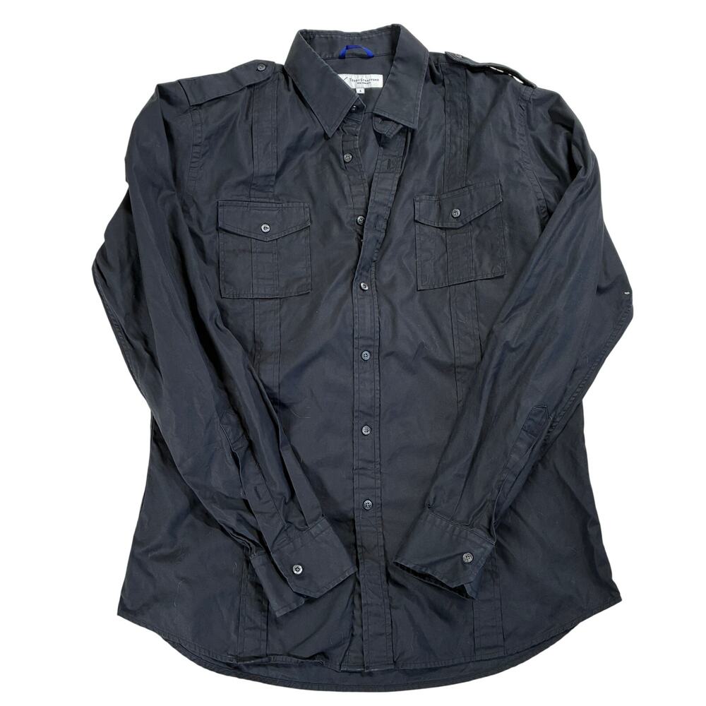 Teddy Stratford NYC Shirt Mens 4/XL Black Zip Fit Long Sleeve Military Utility